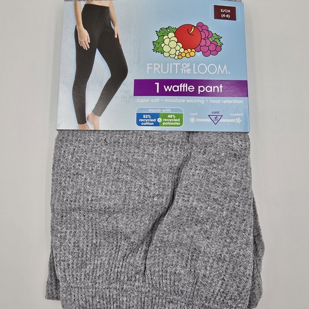 Fruit of the Loom Women's Grey Waffle Pant Thermal Super Soft Size Small